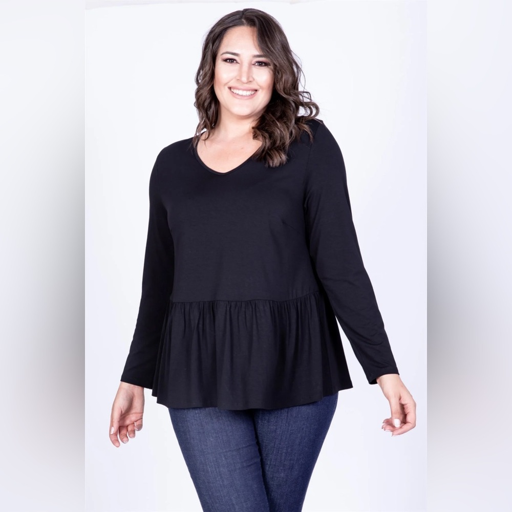 White‎ Label Wool Cashmere Blend Peplum Long Sleeve Top US 12 Navy Blue